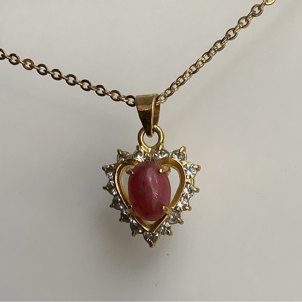 TLC New vintage Rhodonite halo heart pendant necklace